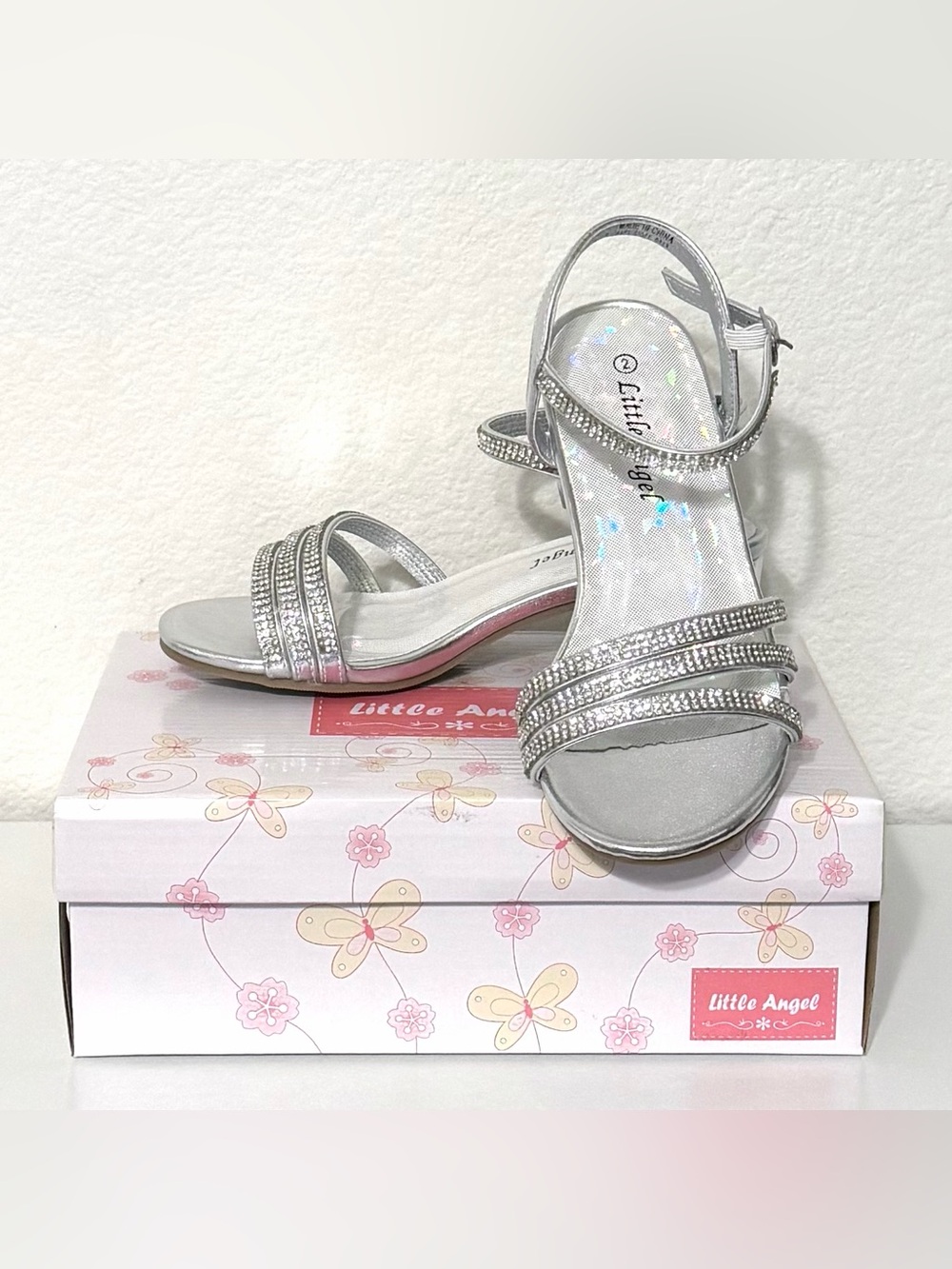 Kid’s Dressy Silver Open-Toed Block Heeled Sandals | Size 2